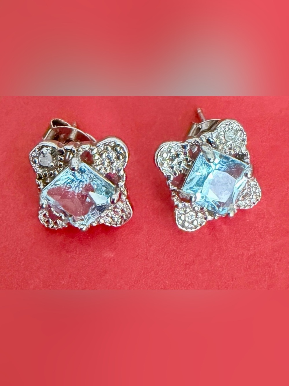 Vintage-Style Square Halo Stud 925 Sterling Silver Aquamarine Stud Earrings
